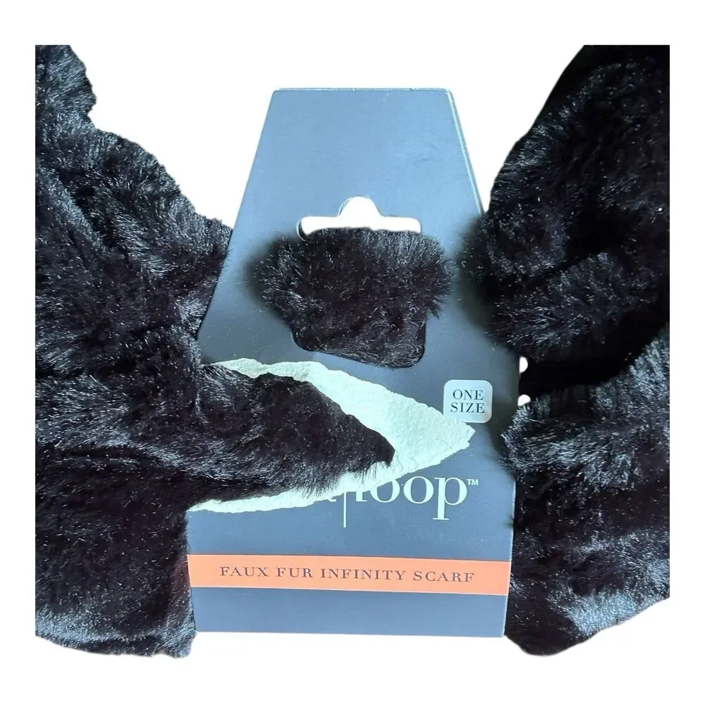 Faux Fur Infinity Scarf Black One Size Convertible Double Wrap West Loop Women's